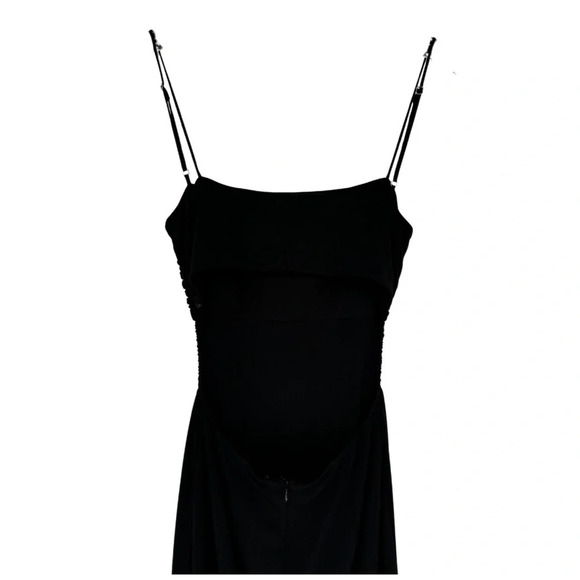 Cinq à Sept Mariah Back Cut-Out Ruched Slip Midi Dress 0 Black Front Slit Dressy - Picture 8 of 15